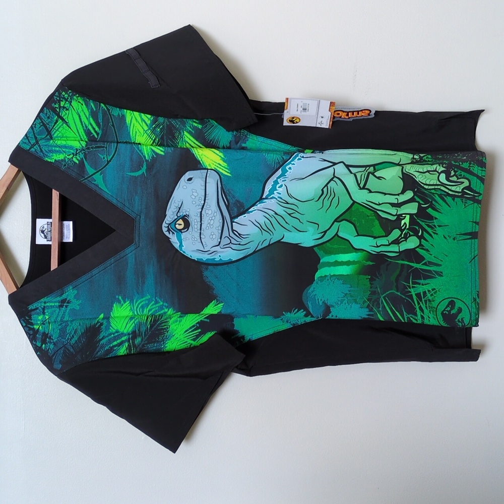 NWT Men's S Jurassic World Scrub Top Tooniforms Dominion Park Raptor Dinosaur